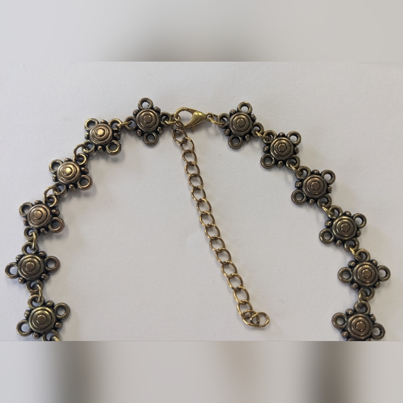 VTG METAL BRONZE/GOLD TONE MOON & STARS NATURAL GEM STONE NECKLACE - Picture 13 of 13